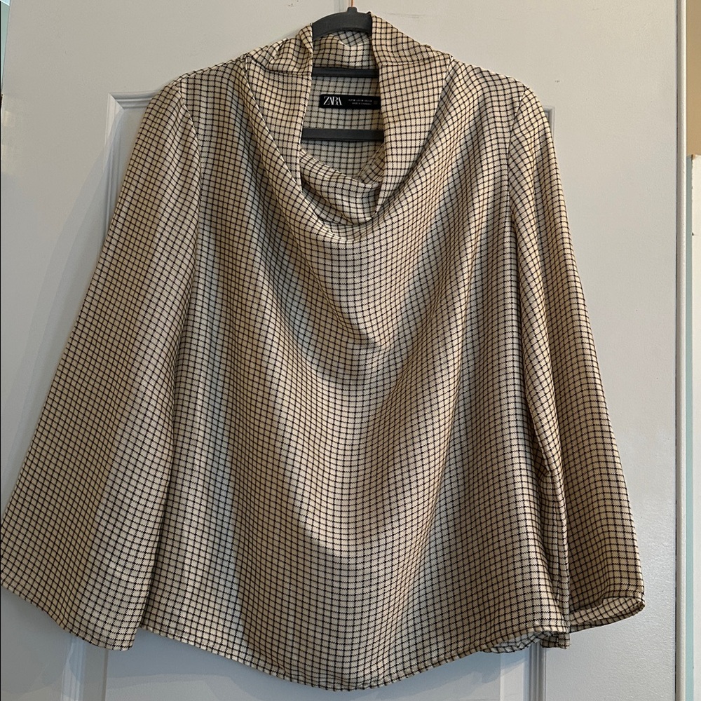 Zara Black and Cream Cowl Neck Top- Sz: Medium